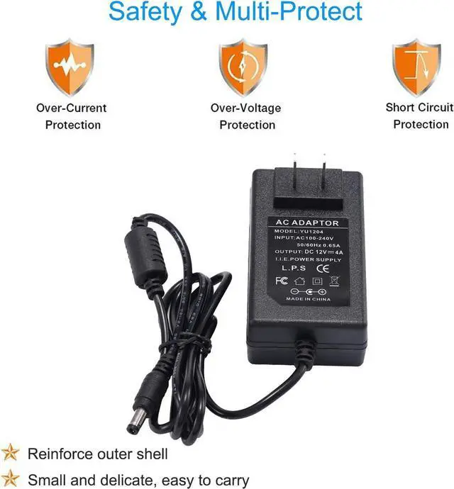 Alt view image 4 of 7 - 12V 4A Power Supply - AC 100-240V 50/60Hz to DC 12 Volt 4 amp 4Amp 48W Power Converter Charger 12V4A + 5.5x2.1mm DC Female Jack Socket for 12V LED Strip Lights CCTV Camera
