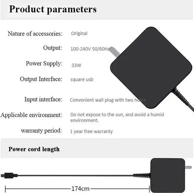 Alt view image 2 of 6 - 33W ASUS Laptop Charger AC Adapter Replacement for ASUS Eeebook X205 X205T X205TA Chromebook C100P C201 C201P C201PA Vivobook E200H E200HA AD890526 ADP-33AW ADP-33AW B Laptop Charger Power Supply Cord