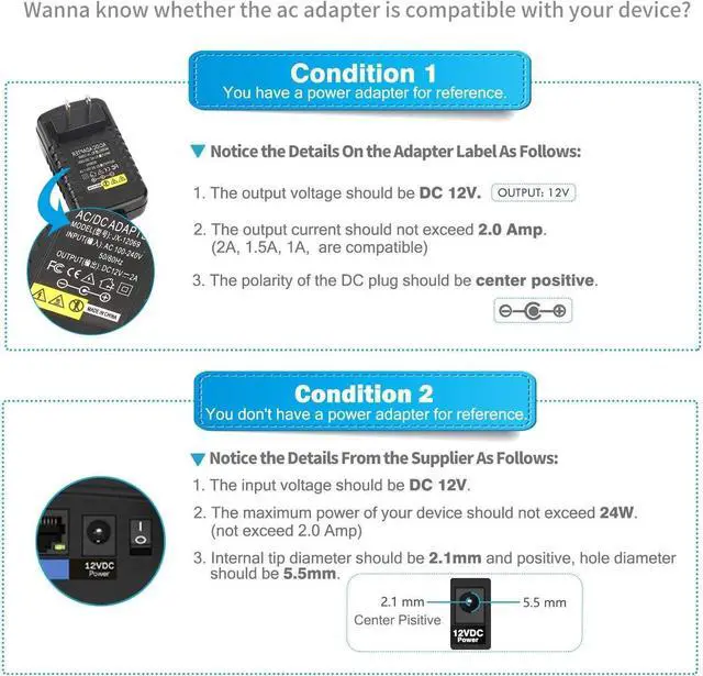 Alt view image 5 of 7 - AC Adapter, YIFENG 12V / 2A AC DC Switching Power Supply Adapter(Input 100-240V, Output 12V 2A) with DC Connector Gift