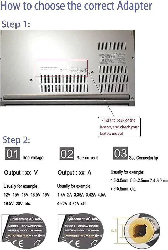 Alt view image 6 of 7 - Laptop Charger for Dell Inspiron 14 15 3501 3505 3502 5502 5406 5515 5100 5505 7400 AC Power Supply Adapter Cord 65W 19.5V 3.34A
