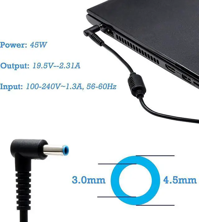 Alt view image 2 of 7 - 45W 19.5V 2.31A Laptop Charger for HP Pavilion x360 15-f272wm 15-f387wm 15-f233wm 15-f010wm 15-f222wm 15-f211wm; HP Stream 11 13 14;HP Elitebook; HP Spectre X360 Power Supply Ac Adapter Cord