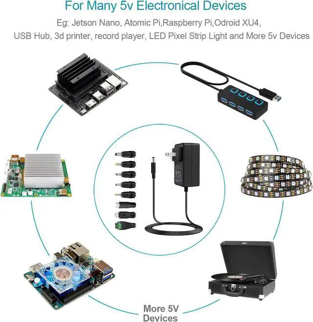 Alt view image 7 of 7 - UL Listed GOOKYO 5V 4A Power Supply 5VDC 4000mA Wall Charger Multi Tip Switching Replacement AC Adapter Fit for Jetson Nano,Atomic Pi,USB Hub,3D Printer,Pi 3/4 and More DC 5v Devices Power Supply - OEM