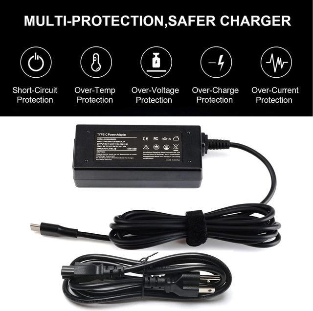 Alt view image 4 of 7 - 65W Type USB-C AC Adapter fit for Lenovo ThinkPad Yoga L13 E15 E14 X13 T14 L14 L15 R14 T14s T15 1th 2nd 3rd Gen Laptop Charger Power Supply Cord