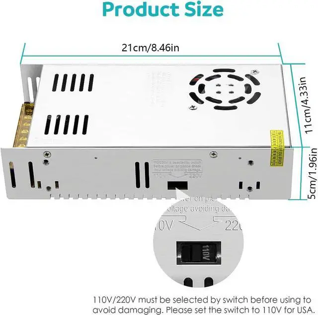 Alt view image 2 of 7 - Aclorol 36V 10A 360W Switching Convert Power Supply Universal Regulated AC Adapter for LED Strip Pixel Lights CCTV Camera Security System radio Computer Project
