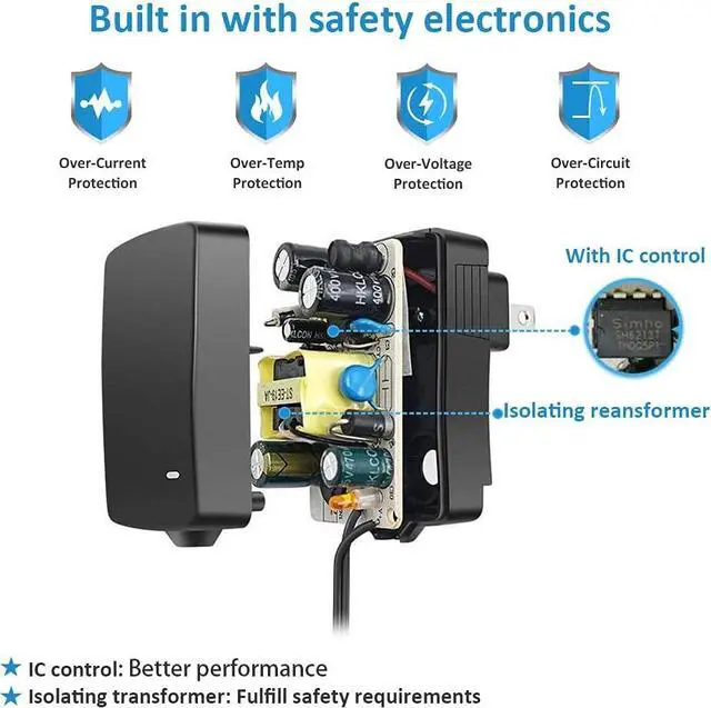 Alt view image 2 of 7 - Powseed 3V 4.5V 5V 6V 7.5V 9V 12V Universal AC Adapter 12W AC/DC Power Adapter for Household Elecronics Pedals Routers Speakers CCTV Cameras Smart Phone USB Hub GPS Tablet Recorder etc.