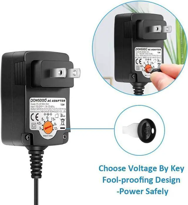 Alt view image 3 of 7 - Powseed 3V 4.5V 5V 6V 7.5V 9V 12V Universal AC Adapter 12W AC/DC Power Adapter for Household Elecronics Pedals Routers Speakers CCTV Cameras Smart Phone USB Hub GPS Tablet Recorder etc.