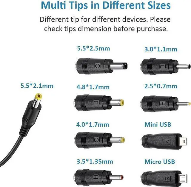 Alt view image 4 of 7 - Powseed 3V 4.5V 5V 6V 7.5V 9V 12V Universal AC Adapter 12W AC/DC Power Adapter for Household Elecronics Pedals Routers Speakers CCTV Cameras Smart Phone USB Hub GPS Tablet Recorder etc.