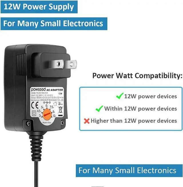 Alt view image 5 of 7 - Powseed 3V 4.5V 5V 6V 7.5V 9V 12V Universal AC Adapter 12W AC/DC Power Adapter for Household Elecronics Pedals Routers Speakers CCTV Cameras Smart Phone USB Hub GPS Tablet Recorder etc.