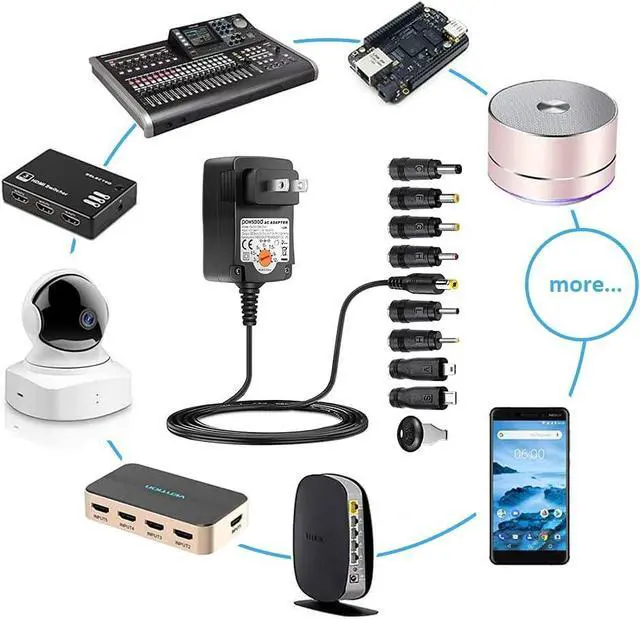 Alt view image 6 of 7 - Powseed 3V 4.5V 5V 6V 7.5V 9V 12V Universal AC Adapter 12W AC/DC Power Adapter for Household Elecronics Pedals Routers Speakers CCTV Cameras Smart Phone USB Hub GPS Tablet Recorder etc.