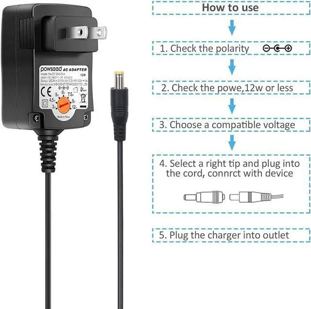 Alt view image 7 of 7 - Powseed 3V 4.5V 5V 6V 7.5V 9V 12V Universal AC Adapter 12W AC/DC Power Adapter for Household Elecronics Pedals Routers Speakers CCTV Cameras Smart Phone USB Hub GPS Tablet Recorder etc.