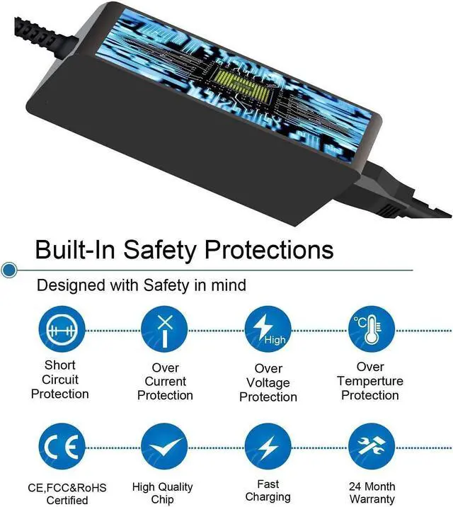 Alt view image 6 of 7 - 45W USB Type C Charger for HP Chromebook X360 14-CA00 11-AE000 14 14A 11 11A G5 G2 G6 EE 14-ca061dx 11-ae051wm 14-ca051wm 14-ca052wm 11-ae001tu 11-ae027nr TPN-LA06 Elite X2 TPN-CA01 844205-850 Adapter