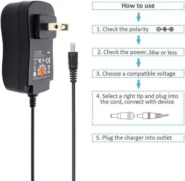 Alt view image 6 of 7 - POWSEED Universal AC Adapter 3V 4.5V 5V 6V 7.5V 9V 12V Power Supply Charger W/8 Adapter Plugs for Home Appliance, 3Amp Max