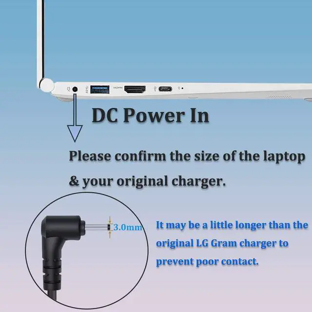 Alt view image 2 of 7 - for LG Gram Laptop Charger 19V Charger for LG Gram 13.3" 14" 15" 17" Series 13Z950 13Z980 14Z980 15Z980 13Z970 13Z940 13Z975 14Z950 14Z970 15Z960 15Z970 15Z975 17Z990 LG Gram Laptop Power Supply Cord