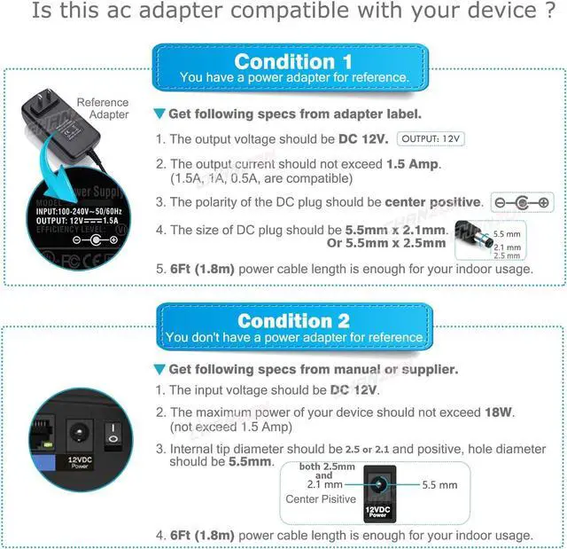 Alt view image 5 of 7 - CHANZON 12V 1.5A UL Listed 18W AC DC Switching Power Supply Adapter (Input 100-240V, Output 12 Volt 1.5 Amp, 6Ft Cord, 18 Watt) Wall Wart Transformer Charger for DC12V Security CCTV Camera (2-Pack)