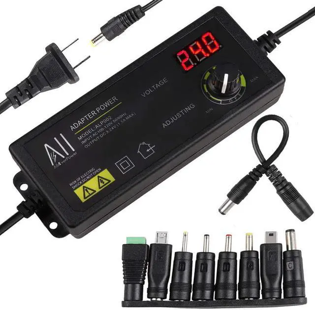 Main image of Universal 3V - 24V 1.5A 36W Adjustable DC Power Supply Adapter Speed Control Volt Display with Variable 8 Plugs and 1 Polarity Reverse Cable Cord - OEM