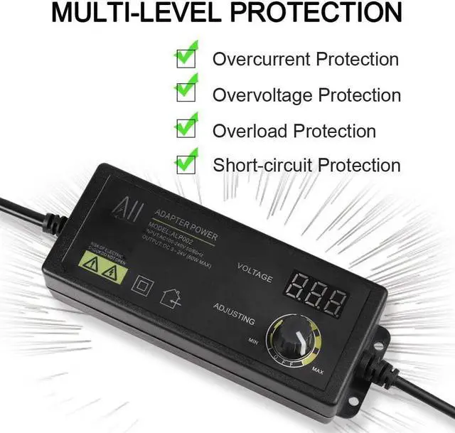 Alt view image 5 of 7 - Universal 3V - 24V 1.5A 36W Adjustable DC Power Supply Adapter Speed Control Volt Display with Variable 8 Plugs and 1 Polarity Reverse Cable Cord - OEM