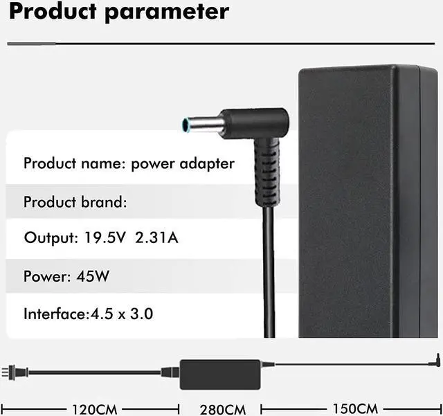 Alt view image 2 of 7 - DJW 19.5V 2.31A 45W Ac Adapter/Power Cord Supply for HP Pavilion 11 13 15;HP elitebook Folio 1040 g1;HP Stream 13 11 14;hp touchsmart 11 13 15;hp Spectre ultrabook 13