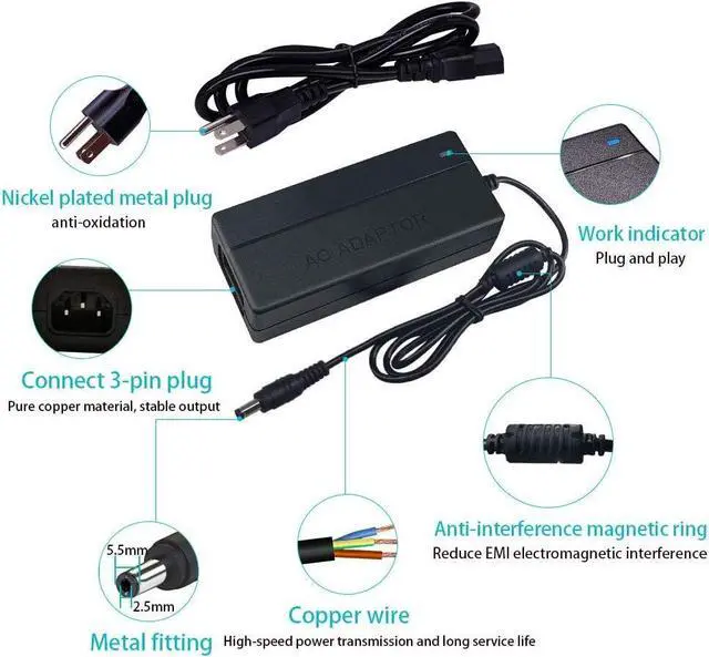 Alt view image 2 of 7 - DC 12V 4A 48W AC Adapter Power Supply 12V 4A 48W AC/DC Power Adapter with 5.5x2.5mm DC Plug 12V 4A 48W Power Supply for LCD Monitor LED Strip Light CCTV Security System