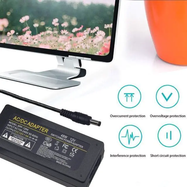 Alt view image 5 of 7 - DC 12V 4A 48W AC Adapter Power Supply 12V 4A 48W AC/DC Power Adapter with 5.5x2.1mm DC Plug 12V 4A 48W for LCD Monitor, LED Strip Light and Other Low Voltage Device - OEM