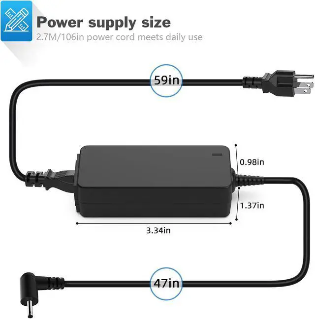 Alt view image 3 of 7 - 40W AC Adapter Charger for Samsung 11.6" Chromebook 2 3 XE500C13-K04US XE500C13 XE501C13 XE303C12 303C 500C 503C XE500C12 XE503C12 W14-026N1A BA44-00322A,40W 12V 3.33A Laptop Power Supply Cord