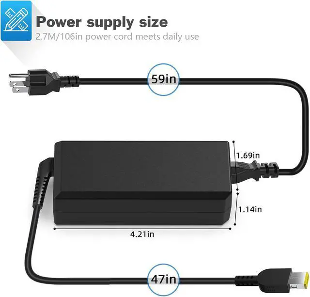 Alt view image 6 of 7 - 65W Laptop Charger for Lenovo Thinkpad T450 T450S T470 T470S T460 T460S T540 T540P T440 T431s G50 G50-45 G50-70; Yoga 2 Pro 11 11S 12 13 14 15 ADLX45DLC2A Notebook Laptop Power Supply Cord