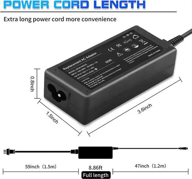 Alt view image 4 of 7 - AC Adapter Charger Replacement for Dell 15 P51F P25T P24T P57G P58F P69G P54G P28E P66F P20T P75F P60G P55F P30E P29G P89G P70F P64G P47F P35E P32E P63F P76G P83G P87G Power Supply Cord
