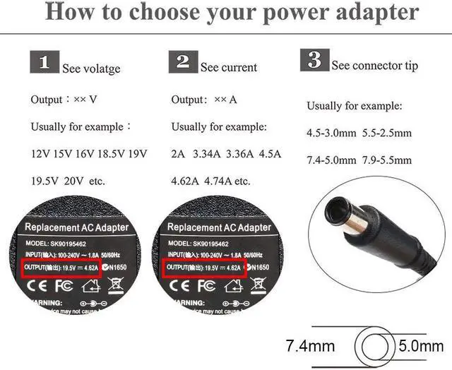 Alt view image 2 of 7 - 19.5V 4.62A 90W AC Adapter Laptop Charger Compatible with Dell Latitude 3330 3440 5480 5591 E6420 E6400 E6510 E6410 E6430 E6440 E5400 E6520 E4310 E4300 E5510 D520 D620 D630 D820 D830 Power Supply Cord