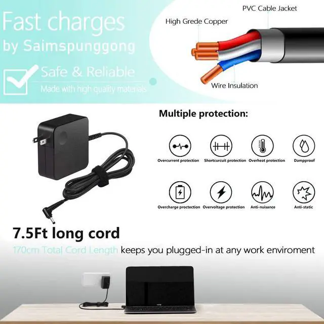 Alt view image 2 of 6 - IdeaPad Laptop Charger 65W 45W AC Adapter for Lenovo Laptop 110 110s 120s 130s 310 330S 320 330 510 510s 520 710s Yoga 710 Flex 14 14iwl Laptop Power Supply Cord