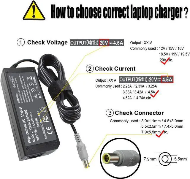 Alt view image 2 of 6 - 90W 20V 4.5A AC Adapter Charger for Lenovo Thinkpad T60 T61 T400 T410 T420 T430 T500 T510 T520 T530 X60 Z60 X200 X201 X220 X230 X61 L420 L430 Edge 14 15 E420 E430 E530 Power Supply
