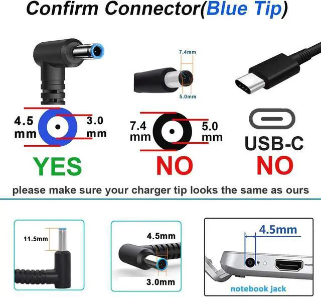 Alt view image 6 of 7 - 45W 19.5V 2.31A AC Adapter Laptop Charger Compatible for HP Notebook 15 Charger 15-ba009dx 15-ba079dx 15-ba113cl 15-bs015dx 15-bs113dx 15-bs115dx 15-bw011dx 15-bw032wm Laptop PC Power Supply Cord