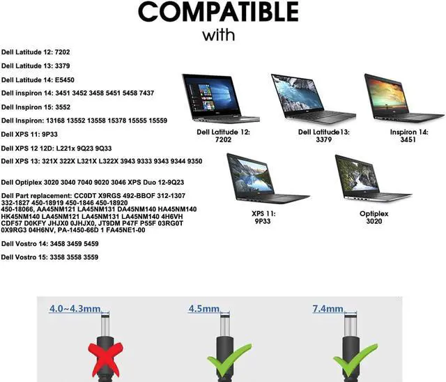 Alt view image 6 of 7 - Laptop Charger for Dell Inspiron XPS 45W 19.5V 2.31A Power Supply AC Adapter Compatible with Dell Inspiron 15 5000 5555 5558 5559 3552, XPS 11 12 13 Ultrabook, HA45NM140 DA45NM140 LA45NM140 HK45NM140