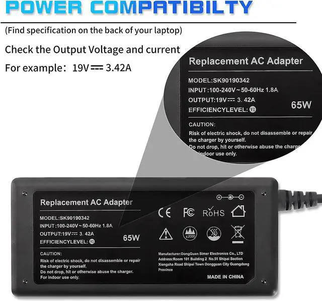 Alt view image 6 of 7 - 65W 19V 2.37A AC Adapter Replacement For Acer Chromebook R11 11 13 14 15 Charger C720 C738T CB3 CB3-532 CB3-111 CB3-131 CB3-132 CB3-431 CB3-531 CB5 CB5-132T CB5-571 C731 R13 Computer Laptop Power Cord