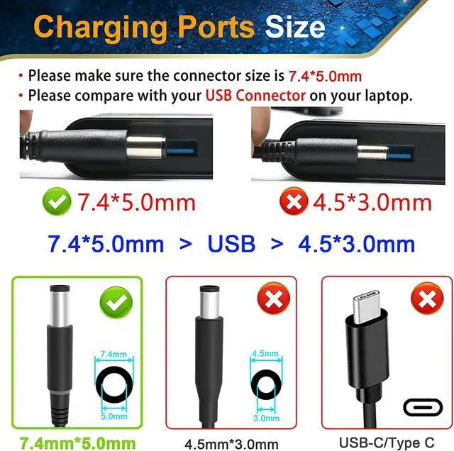 Alt view image 2 of 7 - 130W Laptop Charger Compatible with Dell Inspiron 11 15 7000 7559 5577 Precision M20 M60 M70 M90 M2400 M4400 M4500 M6300 LA130PM121 DA130PE1-00 Vostro 500 1000 1200 1400 AC Power Adapter Power Cord