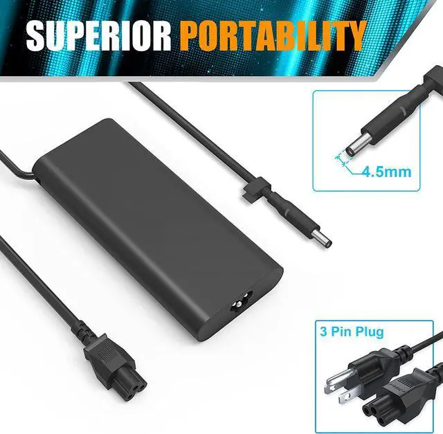 Alt view image 2 of 7 - 130W AC Adapter Laptop Charger for Dell XPS 15 7590 9530 9550 9560 9570 Inspiron 7347 7348 7459 Precision M3800 M2800 5510 5520 5530 5540 HA130PM130 0V363H DA130PM130 06TTY6 0RN7NW Power Supply Cord