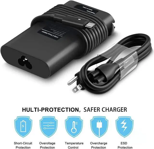 Alt view image 2 of 7 - 65W 45w USB C Laptop Charger for DELL Latitude 7370 7275 7400 7300 5290 3400 3500 Latitude 5290 7390 5285 5179 2-in-1,XPS 13 9350 9370 9250 9365 Type-C AC Adapter/Power Supply