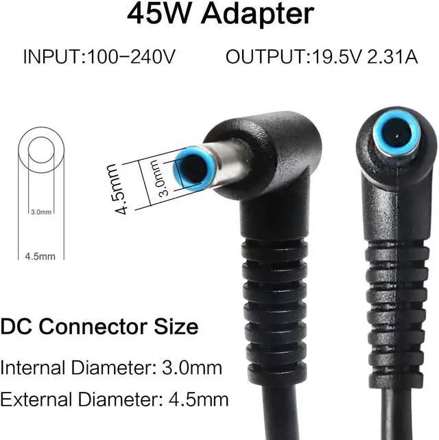 Alt view image 3 of 7 - AC Doctor INC 19.5V 2.31A 4.5x3.0mm 45W AC Adapter Power Charger for HP 741727-001 740015-002 HSTNN-CA40 7400015-001 740015-003 ADP-45WD B