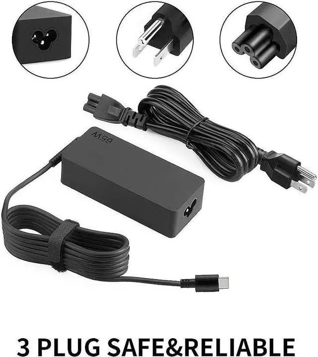 Alt view image 4 of 6 - USB C 65W Laptop Charger Fit for Lenovo Yoga C740 730 730-13IKB 720 720-13IKB C930 C940 S730 730S ThinkPad T480 T580 E485 E585 Chromebook 100e 300e 500e Type C AC Power Adapter