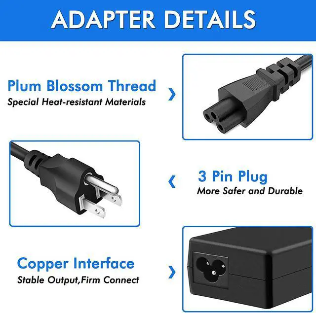Alt view image 3 of 7 - AC Adapter for Samsung 19V 3.15A 60W Compatible with Samsung AD-6019R 0335A1960 CPA09-004A Laptop Charger with 3-Prong Power Cord