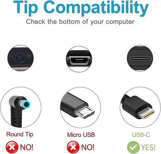 Alt view image 2 of 7 - 65W 45W USB C Charger for Dell Chromebook 3100 5190 3400 Latitude 7410 7310 9410 7389 7370 7275 7285 5285 5290 2in1 XPS 13 9350 9365 9310 9370 9380 7390 LA45NM150 LA65NM170 2YKOF Laptop Type C