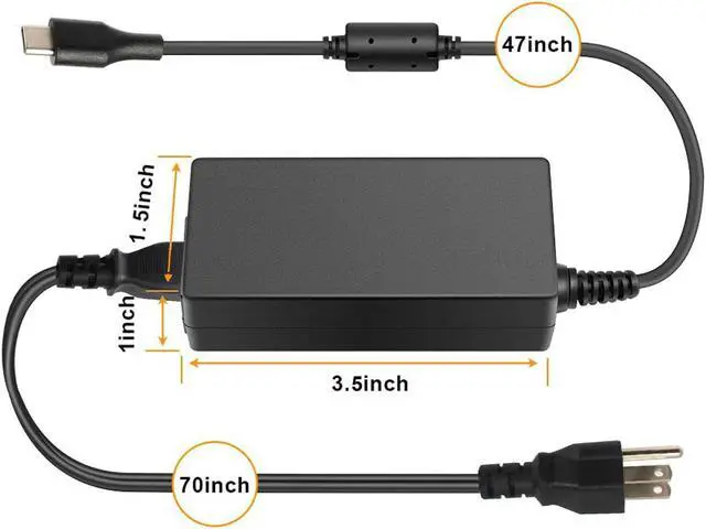 Alt view image 6 of 7 - USB-C Laptop Charger 45W for Lenovo Chromebook 100e 300e 500e c330 s340 c340 ThinkPad T480 T490 T580 T580S T590 X280 E480 E495 E580 E595 P52S X1 Carbon Yoga C740 C940 720 730 910 920 13 ADLX65YDC2A