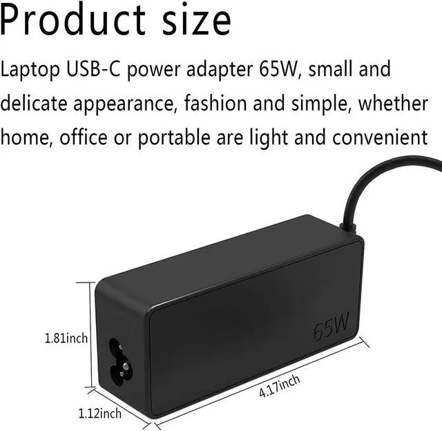 Alt view image 4 of 6 - USB-C 65W 45W AC Replacement Charger fit for  ThinkPad T480 T490 T580 ADLX65YDC2A ADLX65YLC2D ADLX65YDC3A ADLX65YDC2D chromebook 2nd Gen S330 65W Laptop Power Supply Adapter Cord