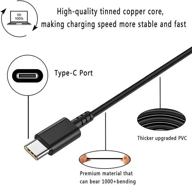 Alt view image 5 of 6 - USB-C 65W 45W AC Replacement Charger fit for  ThinkPad T480 T490 T580 ADLX65YDC2A ADLX65YLC2D ADLX65YDC3A ADLX65YDC2D chromebook 2nd Gen S330 65W Laptop Power Supply Adapter Cord