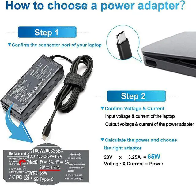 Alt view image 5 of 7 - 65W 45W USB Type C Laptop Charger for Lenovo Chromebook?100e 300e 500e Thinkpad T480 E490 P52s Replacement AC Adapter HP X360 14-CA021NR DELL Latitude 7390 Laptop Power Supply for Asus C213S C213SA