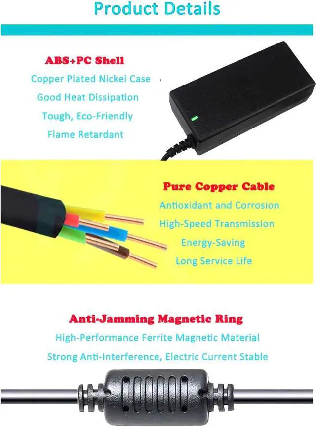Alt view image 3 of 7 - PA3917U-1ACA PA3714U-1ACA PA3468U-1ACA AC Adapter Charger for Toshiba Satellite C55 C55D C655 C850 C855 C75D S55 S75 C50-A C50-B L55 L655 L745 L755 L775D L855 P755 P845T P855 P870 Power Supply Cord