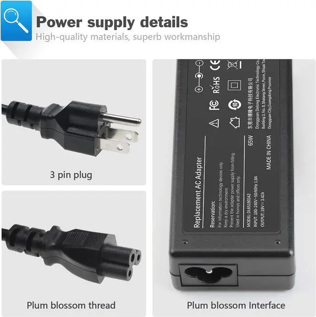 Alt view image 2 of 7 - Chromebook N15Q8 N15Q9 Adapter Charger Replacement for Acer PA-1450-26 Swift Spin 1 3 5 SF114 CB3 CB5 11 13 14 15 R11 R13 A13-045N2A N15Q9 C731 C738T CB3-532 CB3-431 CB3-131 Power Supply Cord- 45W