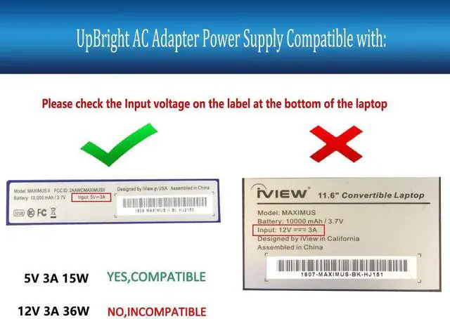 Alt view image 2 of 4 - UpBright 5V 3A AC/DC Adapter Compatible with iView?Maximus II?2 III 3 IVIEWMAXPL 11.6" Megatron?II?2 14.1" Ultima 13.3" 1330NB Convertible PC 5VDC 3000mA DC5V 3.0A Power Supply Cord Battery Charger