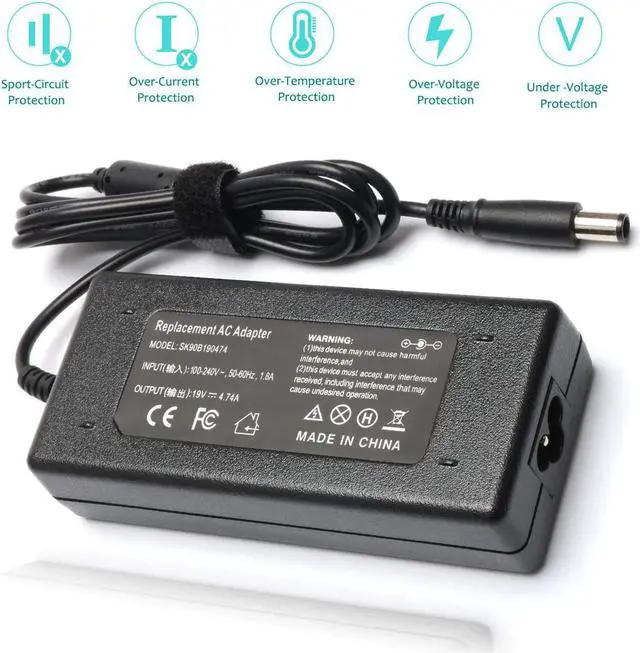 Alt view image 3 of 7 - 19V 90W Ac Dc Adapter for HP 18'' 19'' 20" 21" 32" HP Pavilion (N193) 20" 23'' OMEN Gaming All-in-One Desktop PC Monitor HP 20B, 23B Series 19-2304 19-2304 22-3010 22-3010 Power Supply Cord