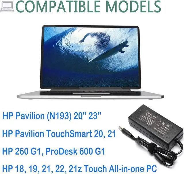 Alt view image 4 of 7 - 19V 90W Ac Dc Adapter for HP 18'' 19'' 20" 21" 32" HP Pavilion (N193) 20" 23'' OMEN Gaming All-in-One Desktop PC Monitor HP 20B, 23B Series 19-2304 19-2304 22-3010 22-3010 Power Supply Cord