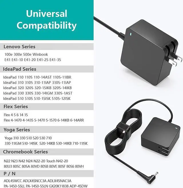 Alt view image 3 of 5 - 65W AC Charger Fit for Lenovo ideapad FLEX-15 FLEX-14 Flex-14API 15IWL 15IIL 15IML 14IWL 14IML 81N3 81N8 81XH 81SQ 81SR 81MV 81MU 81MT 81QF Laptop Power Supply Adapter Cord