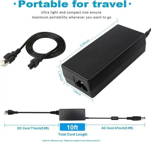 Alt view image 2 of 7 - 19V 3.42A 65W AC Adapter Charger Compatible with Toshiba Satellite C55 C655 C850 C50 L755 C855D L655 L745 P50 C55D S55;Toshiba Portege Z30 Z930 Z830 Satellite Radius 11 14 15 DC Power Supply Cord